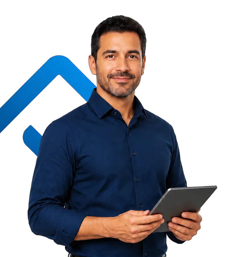 Profissional de inteligência comercial segurando um tablet